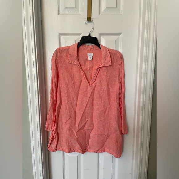 Sigrid Olsen Tops - Sigrid Olsen 100% linen popover blouse in a coral/orange-pink color